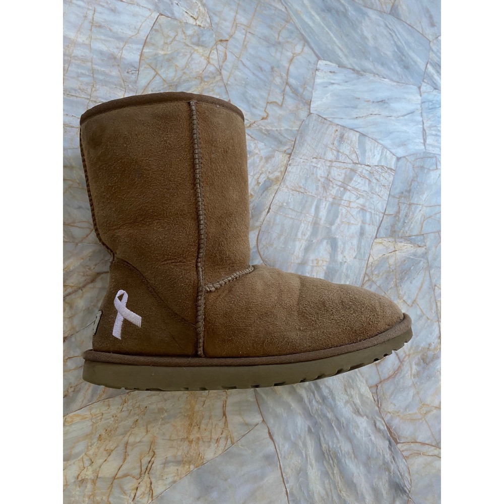 UGG Australia Classic Short Chestnut Suede Pink Ribbon Breast Cancer Boots - Picture 14 of 16